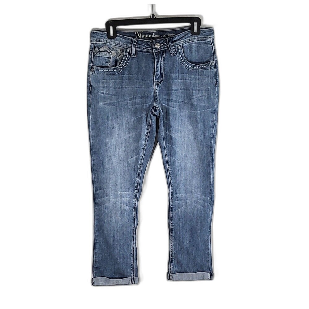 Natural Reflections Straight Ankle Jeans Embroidered Pocket
